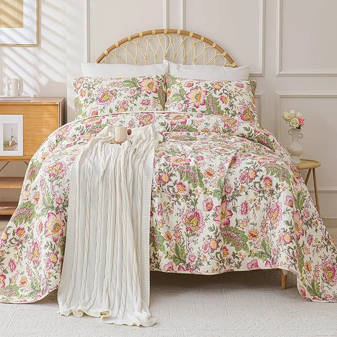 Easy-to-Use Cmfshape Floral Quilt Sets Bedspread Set Cotton Bedding Set All Season Use Lightweight Reversible Coverlet Quilts with 2 Pillow Shams Queen 92 quot x96 quot Original