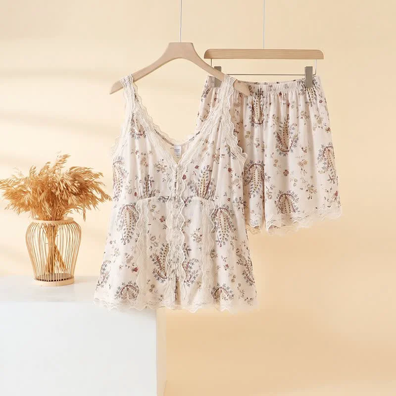Innovative Ownkoti French Floral Cotton Lace Loungewear Set Comfortable