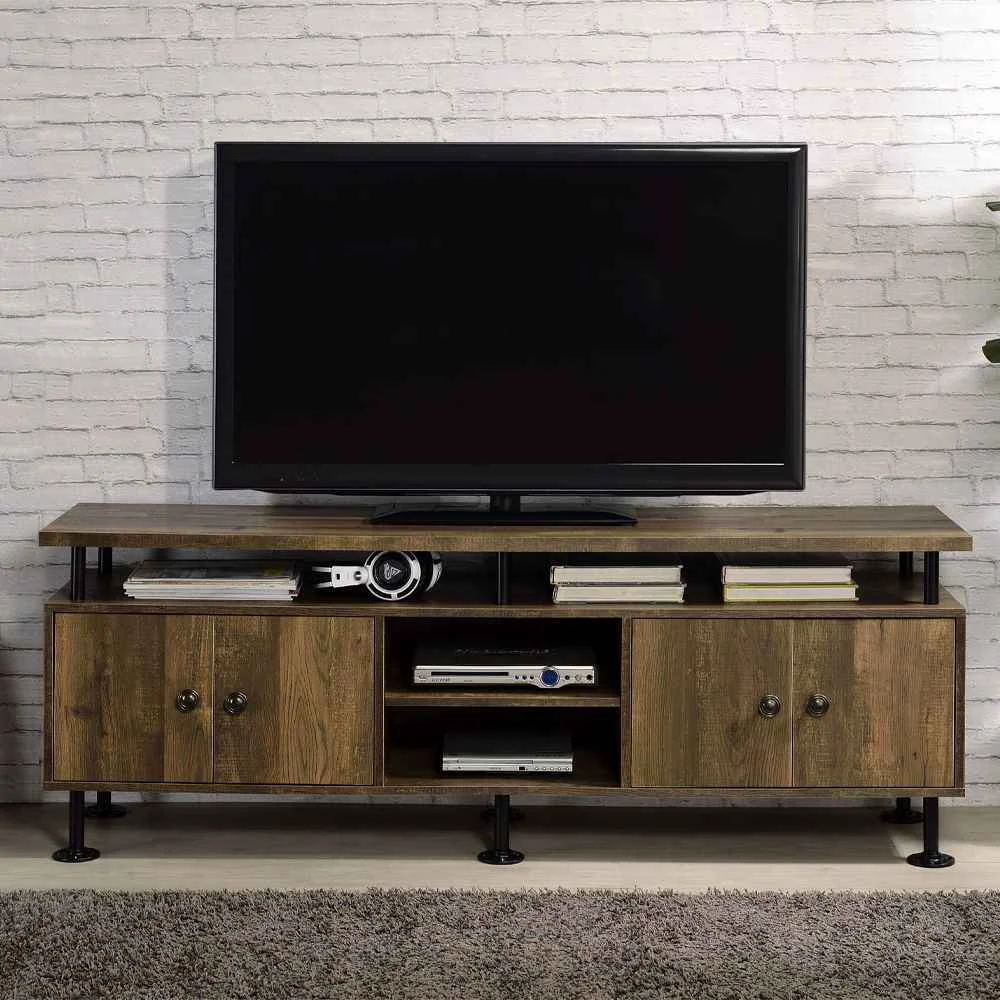 Dependable Ensata II – TV Stand – Rustic Oak amp Black Secure