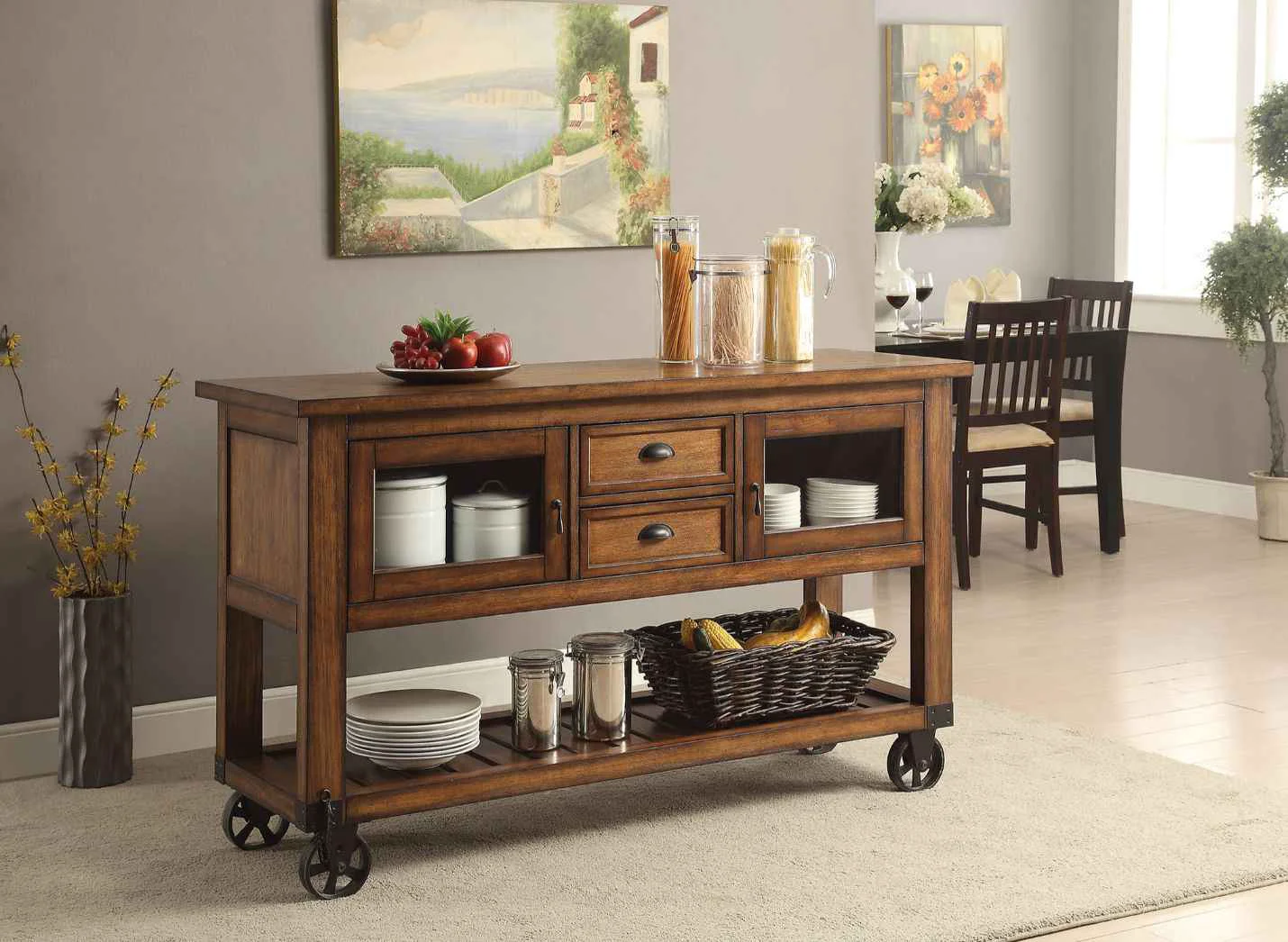 Solid Kadri – Kitchen Cart – Distressed Chestnut Modern