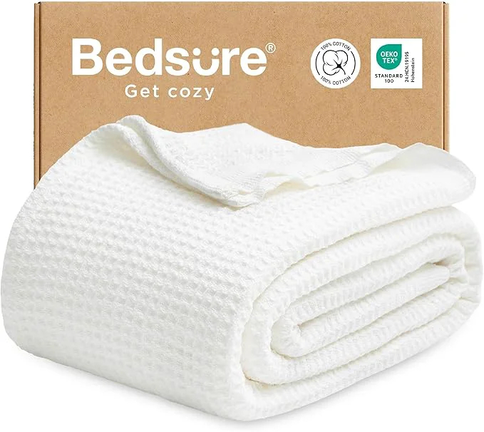 Superior Bedsure Gentlesoft Cotton Blanket Full Size for Bed – Cooling Breathable and Soft for Spring Summer Thick Cozy Waffle Weave Cooling Blanket Gifts for Women White 80×90 Inches Consistent
