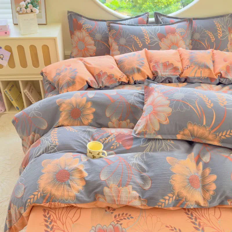 Relaxed Ownkoti Floral amp Wheat Cotton Gauze Bedding Set 4PCS Sophisticated