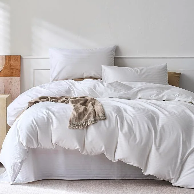 Exclusive JELLYMONI Striped Duvet Cover Set – Queen Size Comforter Cover Classic Sateen Stripes Cotton 3 Pcs Bedding with Zipper Closure amp 8 Corner Ties for Master or Guest Bedroom Selected