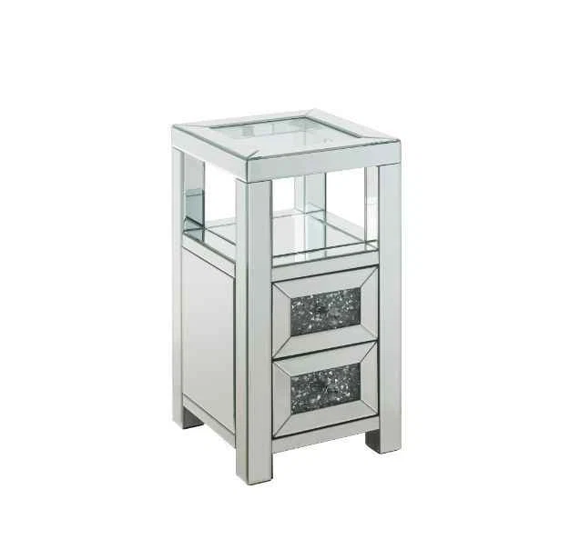 Traditional Noralie – 24 quot Accent Table – Clear Glass Mirrored amp Faux Diamonds Reliable