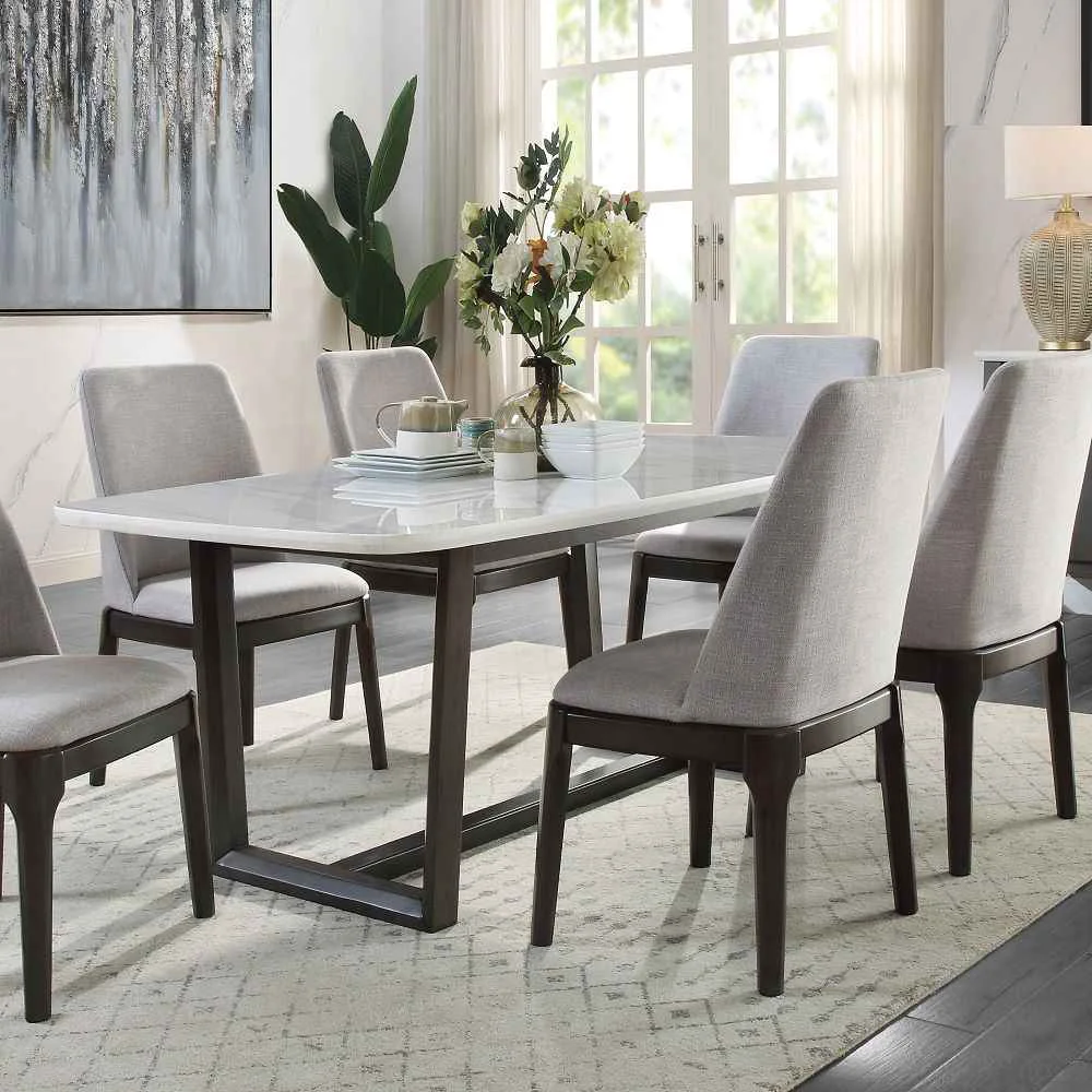 Specialty Madan – Dining Table With Marble Top – Marble Top amp Weathered Gray Durable