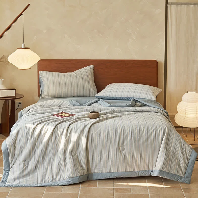 High-Performance Ownkoti Airy Blue Stripe Double Gauze Bedding Set Recyclable