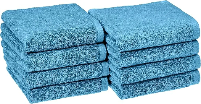 Fine Crafted Amazon Basics 8-Pack Lightweight Quick-Dry Hand Towels Cotton Lake Blue Dependable