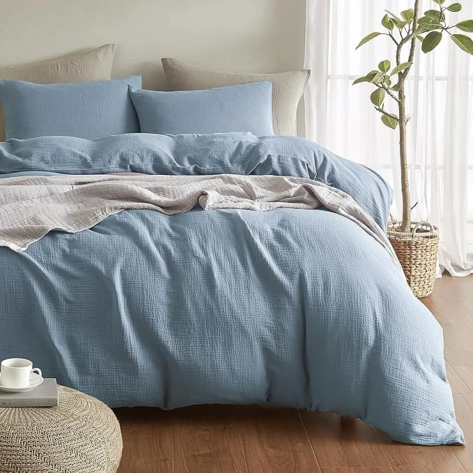 Prestigious SE SOFTEXLY Muslin Duvet Cover King Size Washed Cotton Duvet Cover Set Ultra Soft Comforter Cover Linen Like 3 Pieces Minimalist Gauze Duvet Cover with 2 Pillowcases 90 quot x104 quot Blue Reliable