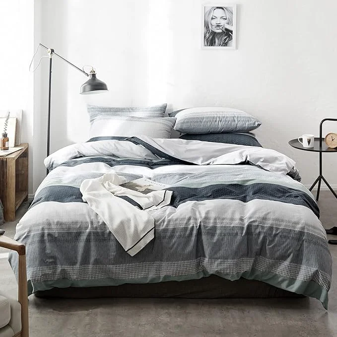 Reliable VM VOUGEMARKET Stripes Duvet Cover Set Twin Blue Green Striped Duvet Cover with 2 Pillowcases for Teens Cotton Modern Cozy Comforter Cover with Zipper Closure amp Corner Ties 68 quot x90 quot 3pcs Twin XL Exclusive