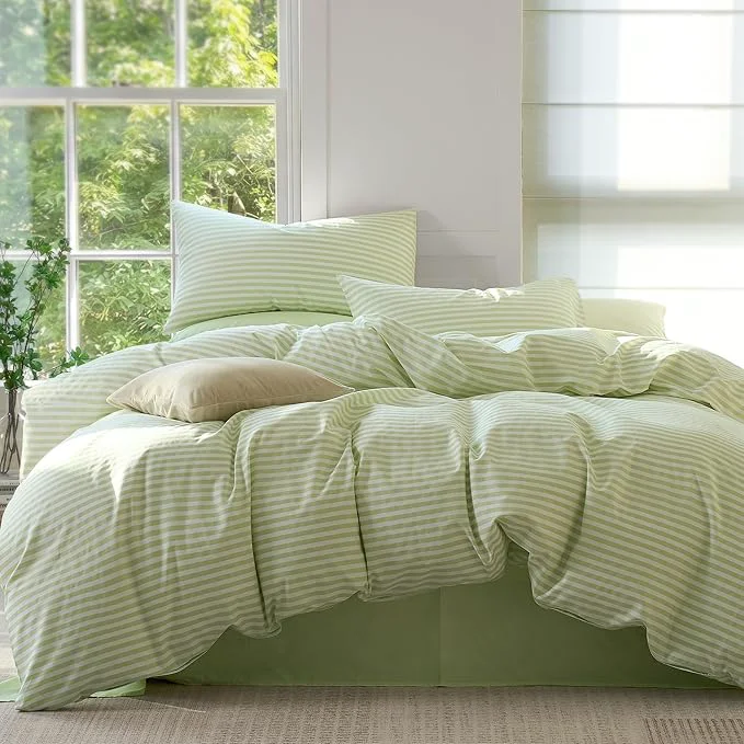 Smart JELLYMONI Striped Duvet Cover Set – Full Size Comforter Cover Classic Sage Green amp White Stripes Cotton 3 Pcs Bedding with Zipper Closure amp 8 Corner Ties for Guest or Teen Room Powerful