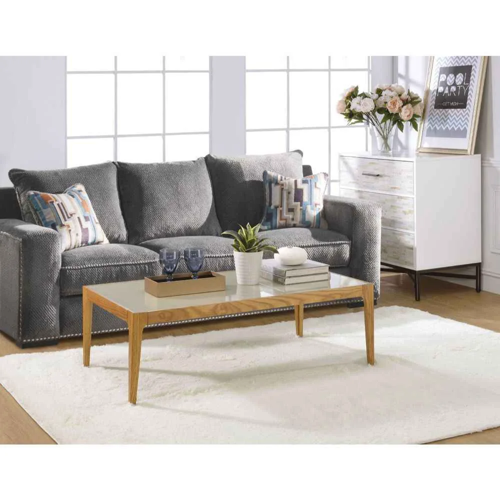 Exclusive Gwynn – Coffee Table – Frosted Glass amp Natural High-Grade