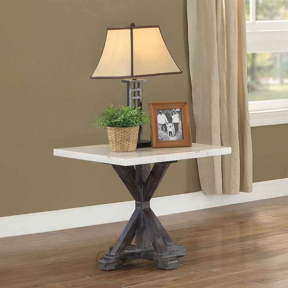 Refined Romina – End Table – White Marble Top amp Weathered Espresso Proven