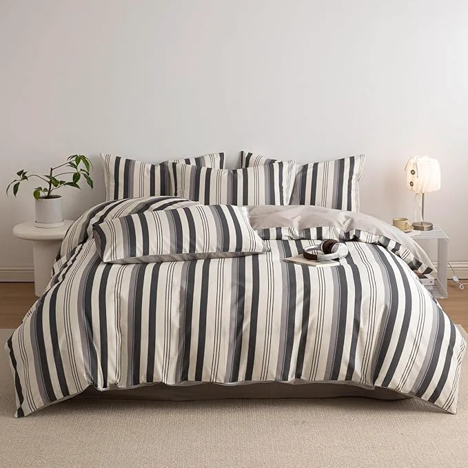 Optimized Striped Twin XL Duvet Cover Off White Charcoal Gray Twin XL Comforter Cover Cotton Boho Patterned Soft Duvet Cover Set with Hidden Zipper Vertical Stripe Bedding Set Farmhouse Duvet Protector Enhanced