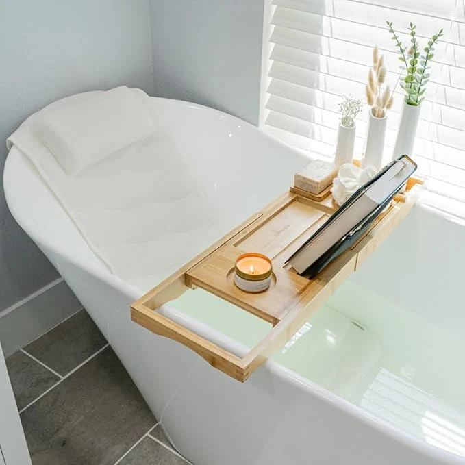 Environmentally Friendly Bathtub Tray and Full Body Bath Pillow Set Secure