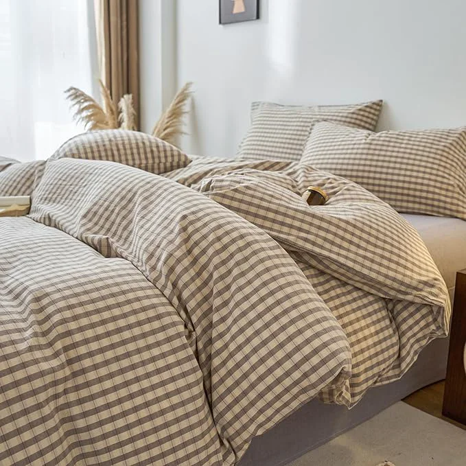 Powerful Gingham Twin XL Duvet Cover Set Grey Washed Cotton Twin XL Comforter Cover Checkered Boho Patterned Vintage Duvet Cover Set with Hidden Zipper Plaid Teen Bedding Set Cute Duvet Protector Detailed