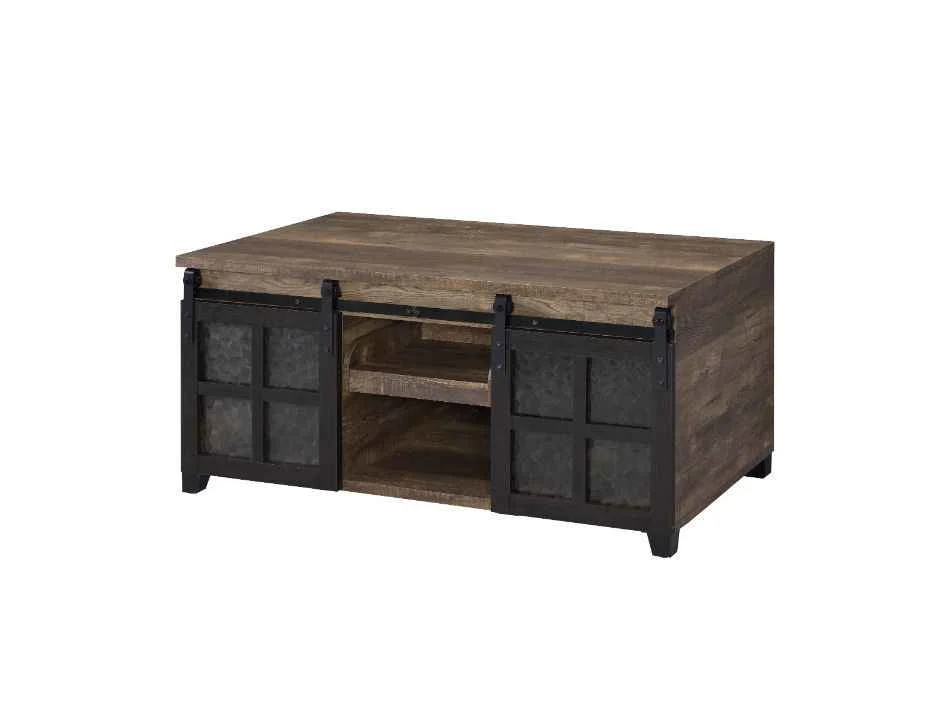 Proven Nineel – Coffee Table – Obscure Glass Rustic Oak amp Black Specialty