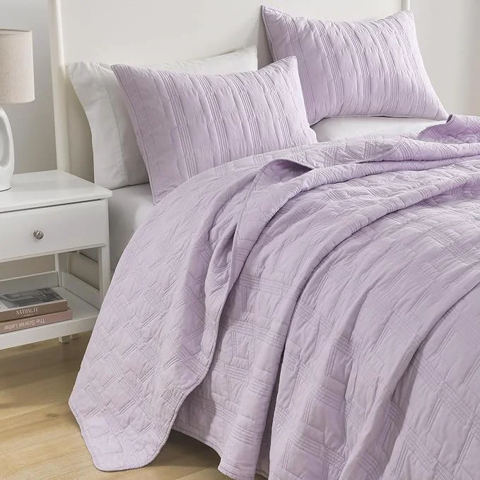 Secure HORIMOTE HOME Cotton Quilt Set King Size Lavender Pre-Washed 3-Piece Bedspread Coverlet Set Cozy Lightweight Stitching Decorative Bedding Cover with 2 Shams in Geometric Pattern for All Season Stylish