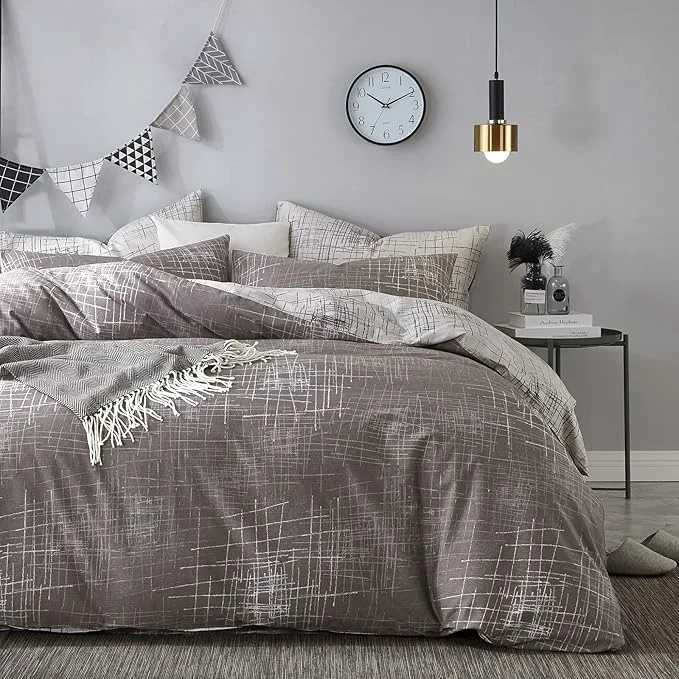 Solid VM VOUGEMARKET King Duvet Cover Gray brown Reversible Abstract Duvet Cover Set with Zipper Cotton-Hotel Quality Modern Men Women bedding Set-King Artwork Fine