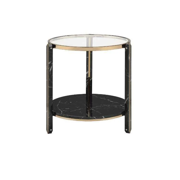 Luxury Thistle – End Table – Clear Glass Faux Black Marble Top amp Champagne Organic