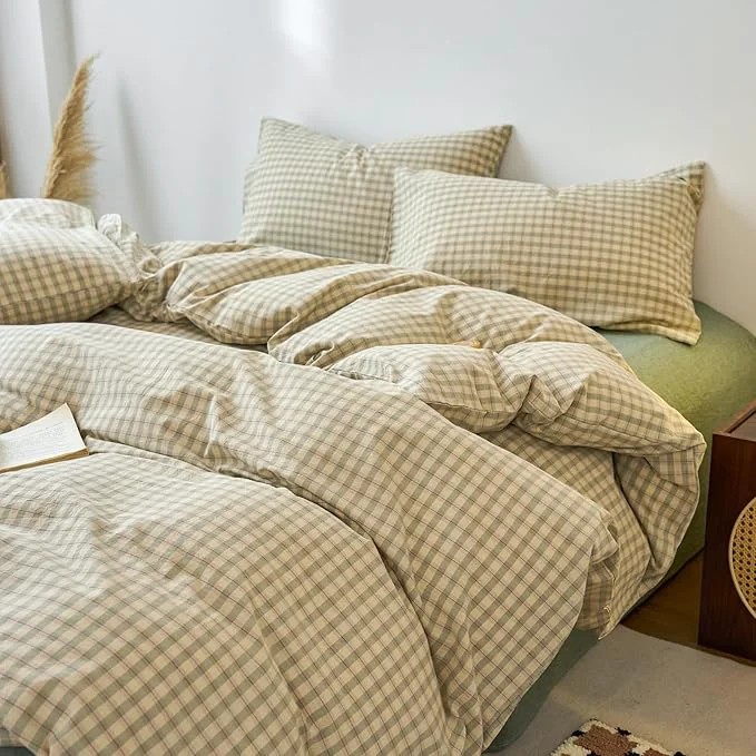 Powerful Green Gingham XL Twin Duvet Cover Washed Cotton Plaid Twin XL Comforter Cover Sage Green Boho Pattern Zipper Duvet Cover Set with 2 Pillow Cases Cute Checkered Bedding Vintage Duvet Protector Organic