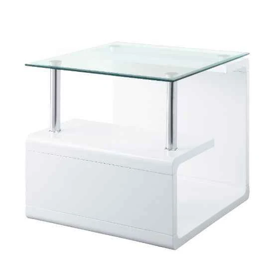 Fine Crafted Nevaeh – End Table – Clear Glass Top amp White High Gloss Secure
