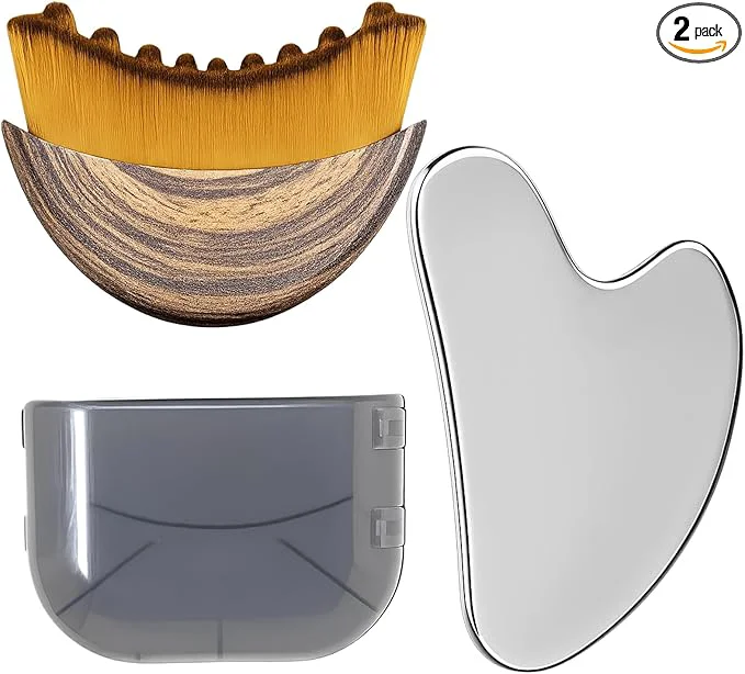 Functional Stainless Steel Gua Sha Tool Lymphatic Drainage Face Brush Set TWPER Facial Trendy