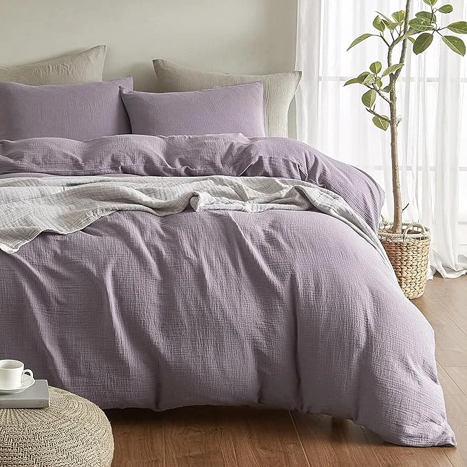 Dependable SE SOFTEXLY Muslin Duvet Cover King Size Washed Cotton Duvet Cover Set Ultra Soft Comforter Cover Linen Like 3 Pieces Minimalist Gauze Duvet Cover with 2 Pillowcases 90 quot x104 quot Purple Grey Artisan