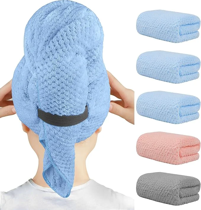 Healthy HOMEXCEL Blue Microfiber Hair Towels 5 Pack- 40 x 20 inches Super Soft Effective