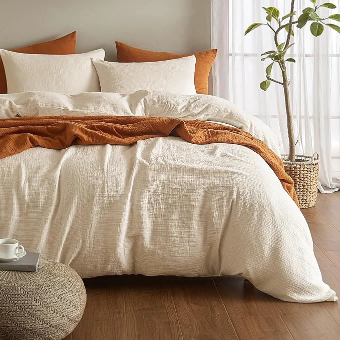 Green SE SOFTEXLY Muslin Duvet Cover California King Size Washed Cotton Duvet Cover Set Ultra Soft Comforter Cover Linen Like 3 Pieces Gauze Duvet Cover with 2 Pillowcases 98 quot x104 quot Off-White Fine Crafted
