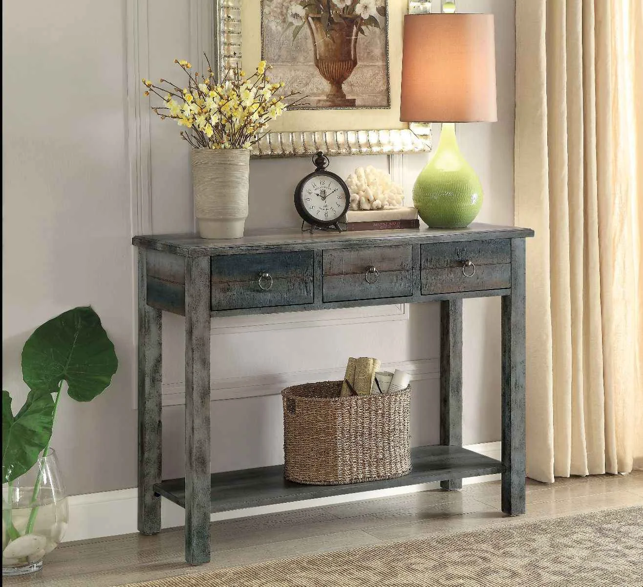 Genuine Glancio – Console Table – Antique Gray amp Teal Next-Generation