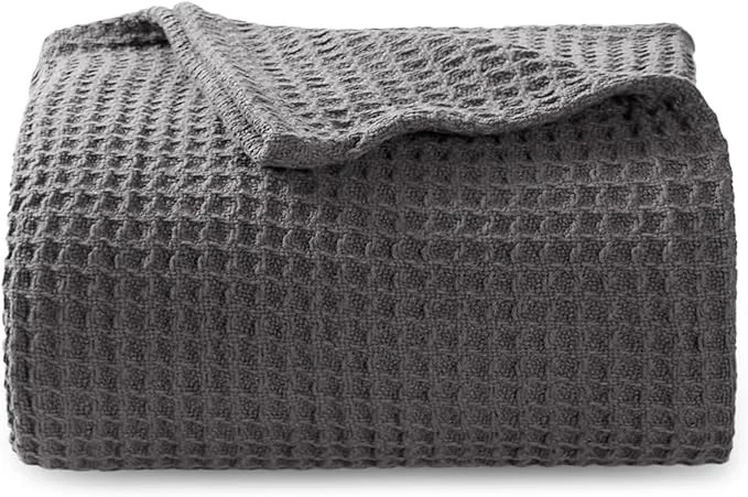 Lightweight Bedsure Gentlesoft Cotton Blanket Twin XL Size for College Dorm – Cooling Breathable and Soft for Spring Summer Waffle Weave Twin Blanket for Bed Dorm Room Essentials Dark Grey 66×90 inches Eco-Friendly