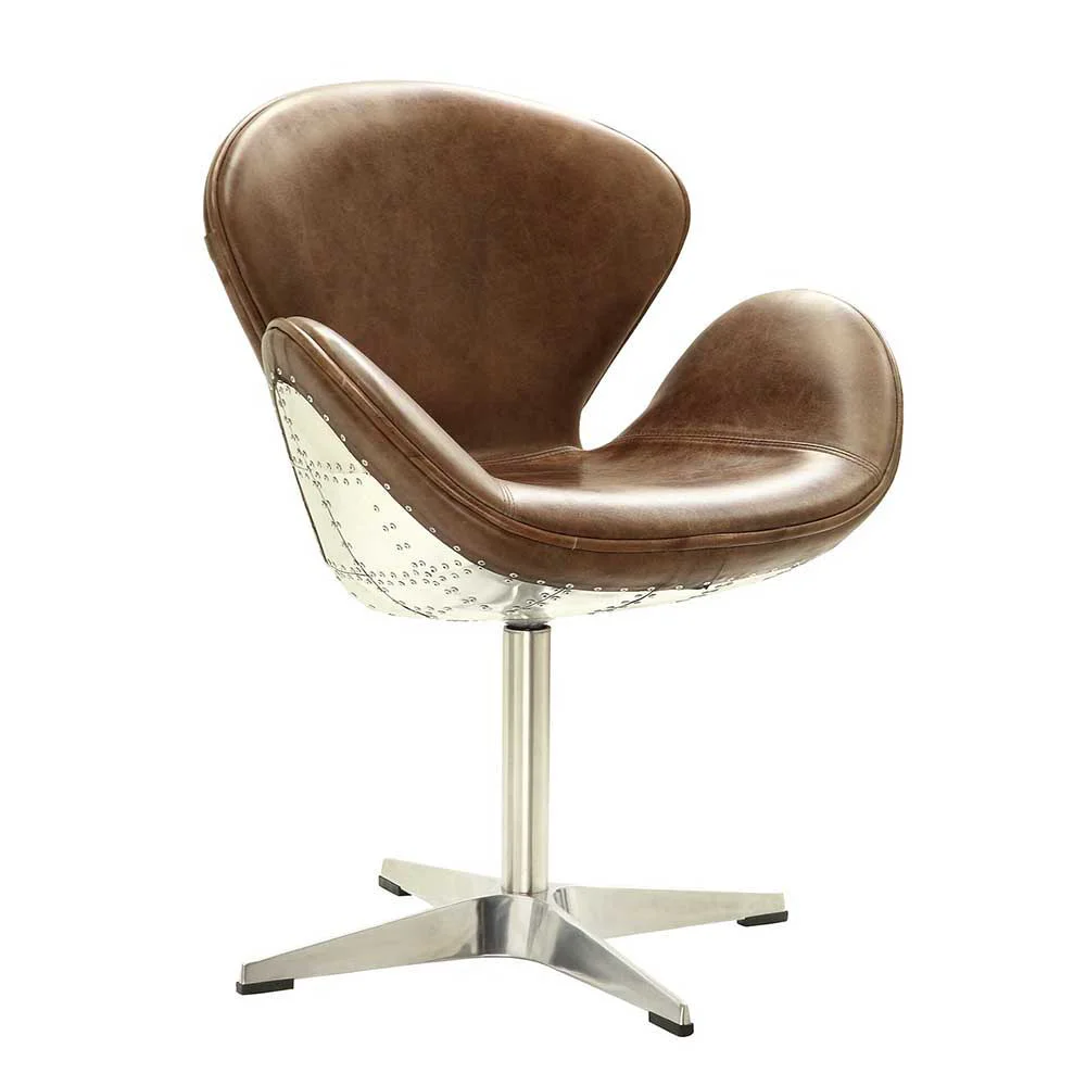 Environmentally Friendly Brancaster – Accent Chair With Swivel – Retro Brown Top Grain Leather amp Aluminum Luxury