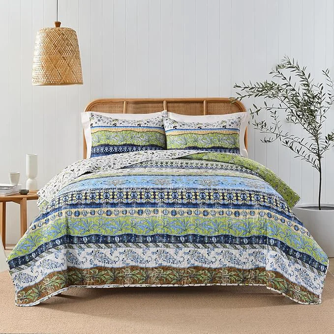 Trusted HORIMOTE HOME Boho Style Twin Size Quilt Set Green Bohemian Floral Strip Quilt Beddding Set Soft and Lightweight Bedspread for All Season XL Twin Bed Coverlet with 1 Matching Pillow Sham 2 Pieces High-Grade