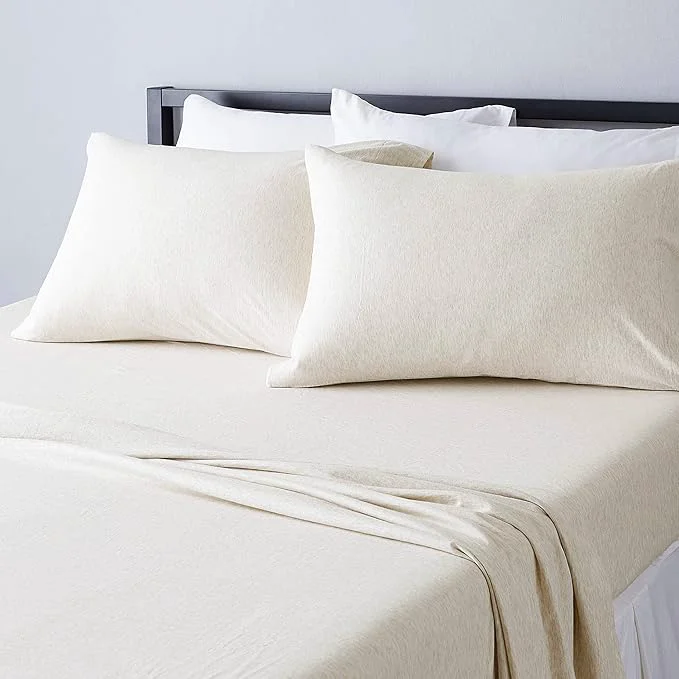 Top-Quality Amazon Basics 4 Piece Breathable Cotton Jersey Knit Sheet Set Stretchy Lightweight Includes Flat and Fitted Sheets Pillowcase Full Oatmeal Organic