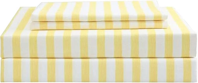 Modern Season 3 Piece Stripe Microfiber Stripe Sheet Set – Super Soft Luxury Hotel Deep Pocket Stain Fade amp Wrinkle Resistant Bedding Set Yellow Twin Size Natural