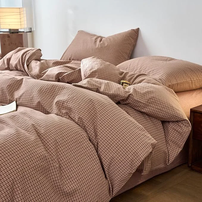 Fashionable Gingham Duvet Twin XL Cover Blush Pink Washed Cotton Comforter Cover Twin XL Plaid Checkered Pattern Boho Duvet Cover Set with Hidden Zipper Cozy Vintage Bedding Set for Girls Duvet Protector Minimalist