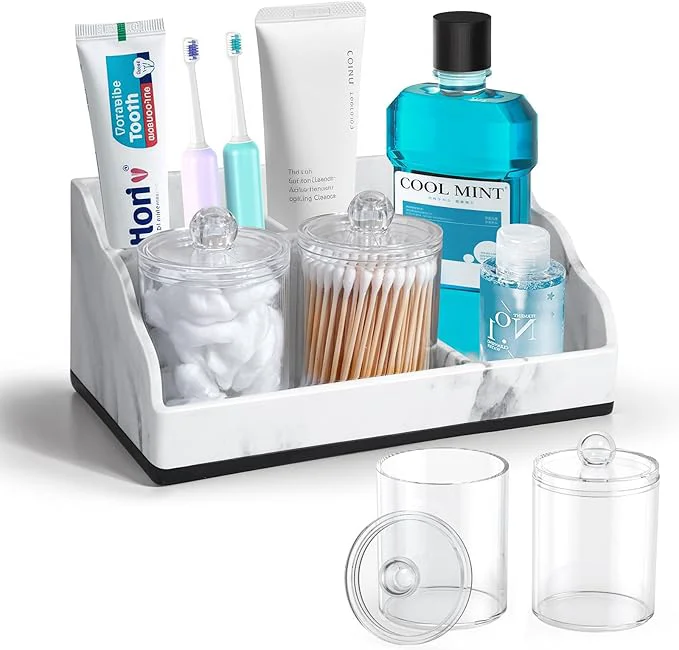 Green TuCao Marble Bathroom Countertop Organizer Toothbrush Holders Crafted