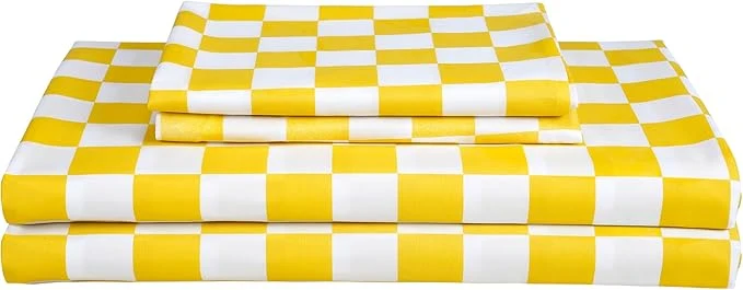 Natural Season Bed Sheet Set 3 Piece -Twin Size-Soft Durable Microfiber Bedding Sheet Set Deep Pocket Stain Fade amp Wrinkle Resistant Green and White Checkerboard Grid Plaid Yellow amp White Reliable