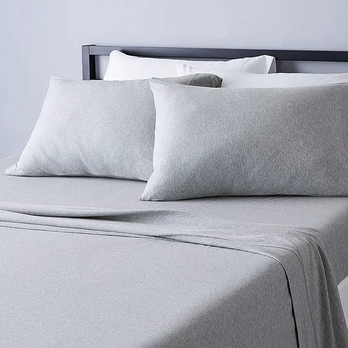 Casual Amazon Basics 4 Piece Breathable Cotton Jersey Knit Bed Sheet Set Includes Flat and Fitted Sheets Pillowcase Stretchy Full Light Gray Solid Authentic