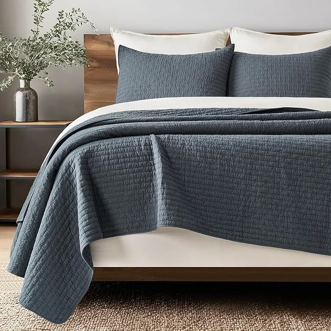 Contemporary EVERGRACE Cross Stitch Pre-Washed Cotton Quilt Bedding Set King Size Oversized 3 Pieces Lightweight Bedspread Coverlet for All Season with 2 Matching Shams Midnight Blue 108 quot x96 quot High-Performance