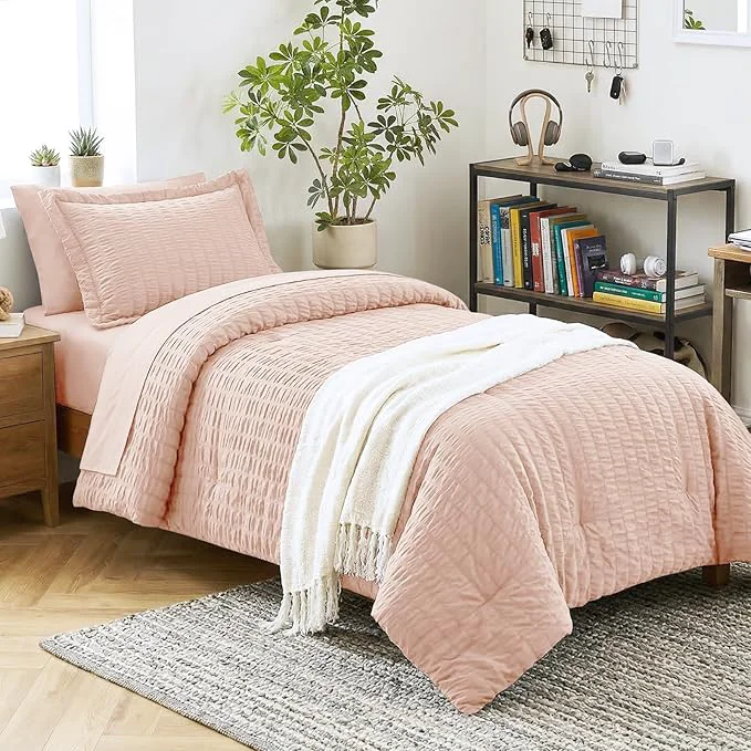 Healthy CozyLux Twin XL Comforter Set with Sheets Seersucker Blush Pink 5 Pieces Bed in a Bag Twin Extra Long Luxury Bedding Sets for College Dorm with Down Comforter Sheets Pillowcase amp Sham Crafted