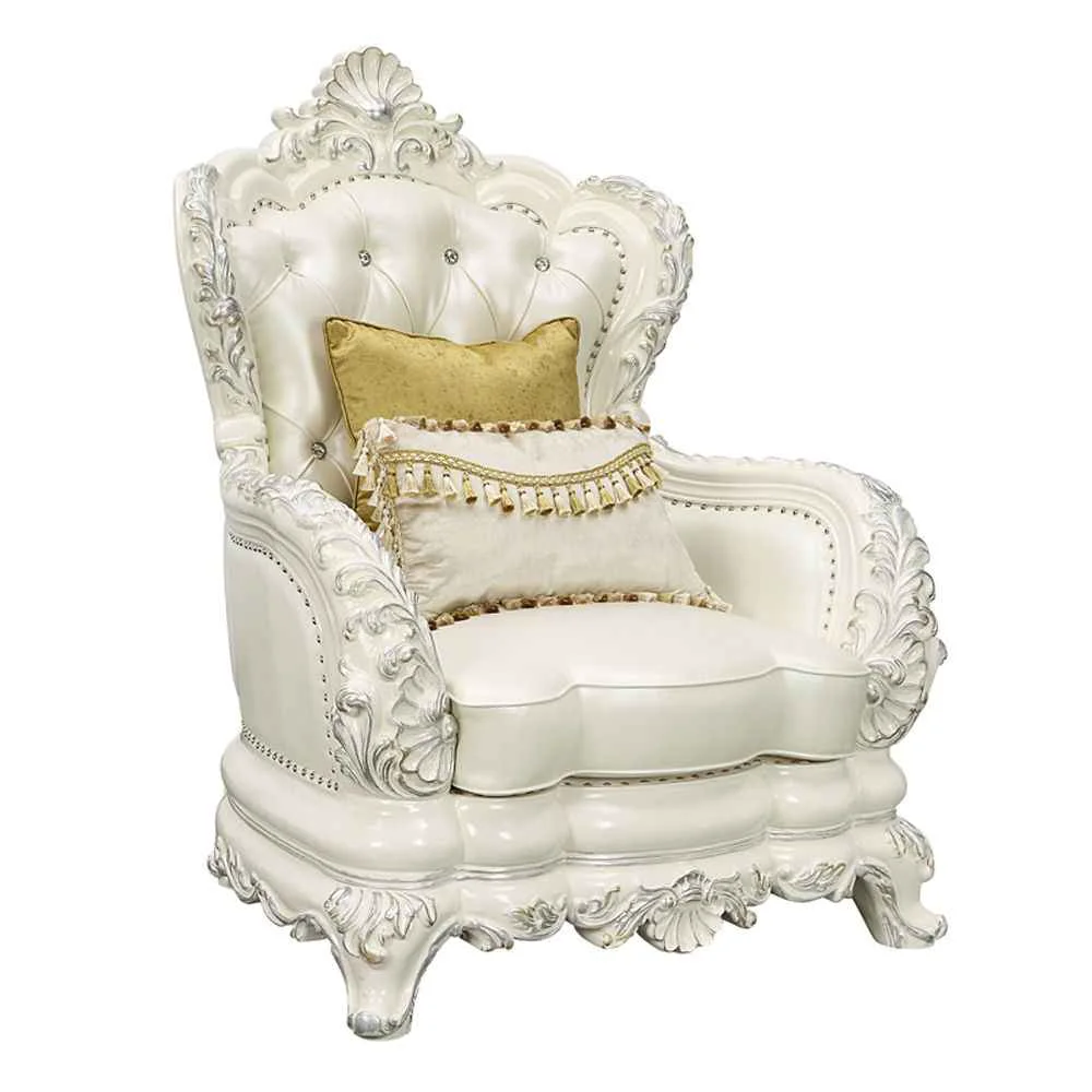 Breathable Adara – Chair With 2 Pillows – Pearl White Synthetic Leather amp Antique White Reliable