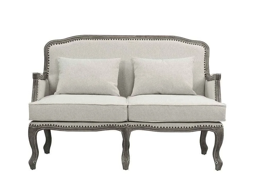 Original Design Tania – Loveseat With 2 Pillows – Cream Linen amp Gray Stylish