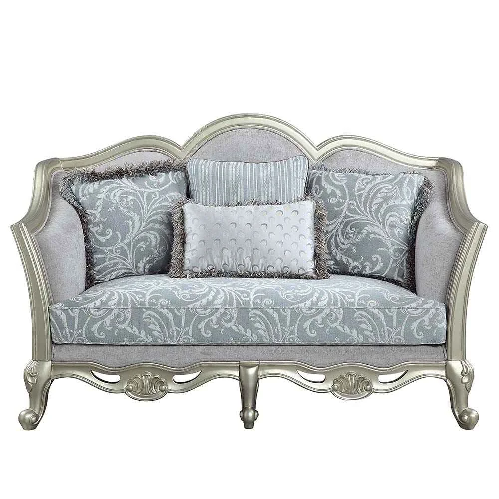 Elegant Qunsia – Loveseat With 4 Pillows – Light Gray Linen amp Champagne Smart