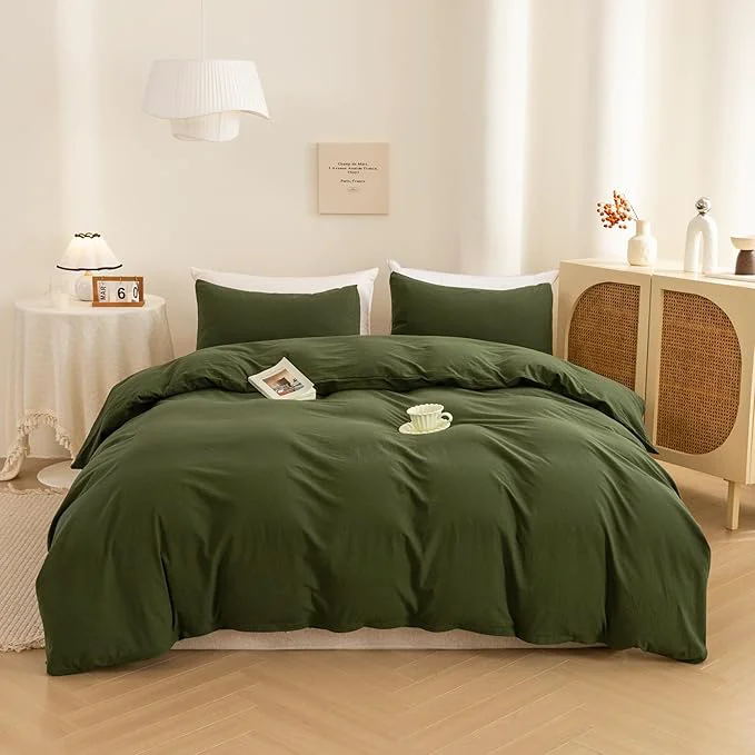 Fashionable ECOCOTT 3 Pieces Duvet Cover Set Oversized Queen Size Washed Cotton 1 Duvet Cover with Zipper and 2 Pillowcases Ultra Soft and Breathable Cozy Simple Style Bedding 98 39 39 x98 39 39 Convenient