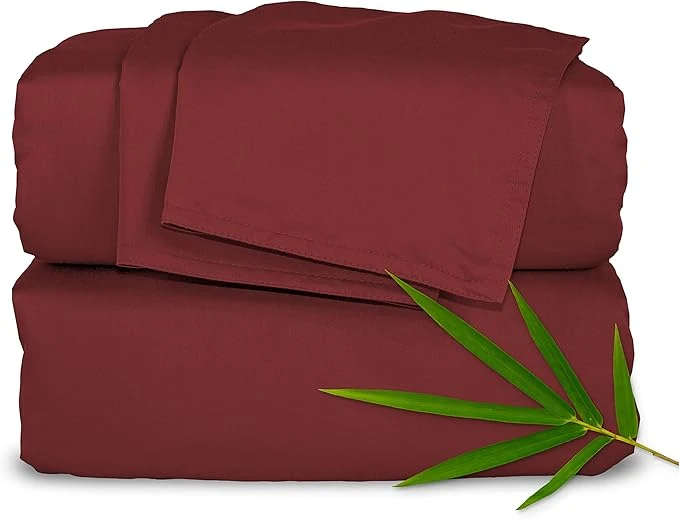 Original Design Pure Bamboo Queen Sheets Organic Viscose Derived from Bamboo Bed Sheet Set Luxuriously Soft amp Cooling Double Stitching 2 Year Quality Promise Queen Merlot Relaxed