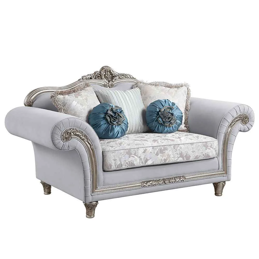 Functional Pelumi – Loveseat With 5 Pillows – Light Gray Linen amp Platinum Top-Quality