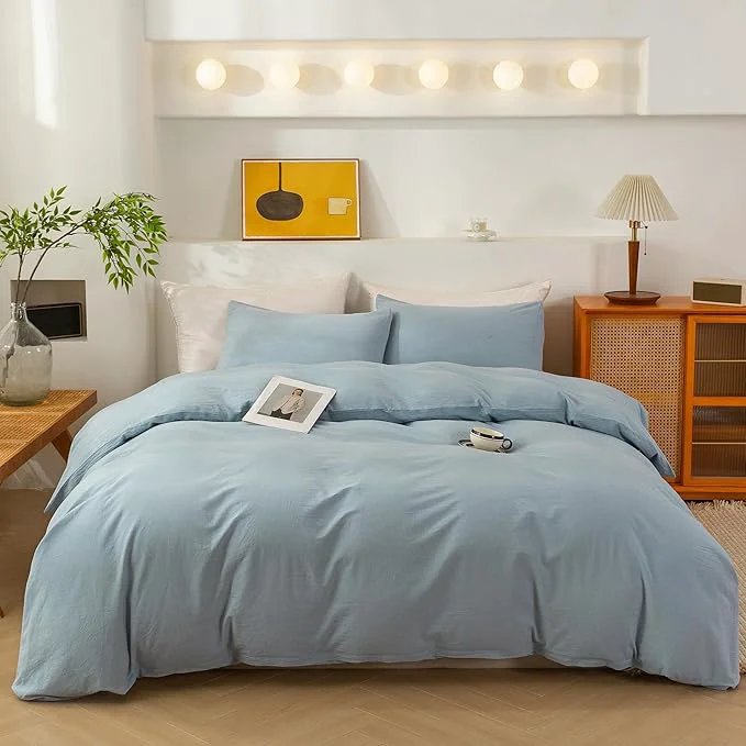 Flexible ECOCOTT Light Blue Duvet Cover Full Size – Washed Cotton Durable Soft Comfy Duvet Cover Set 3 Pieces Duvet Cover with Zipper Closure 80 39 39 x90 39 39 Outstanding