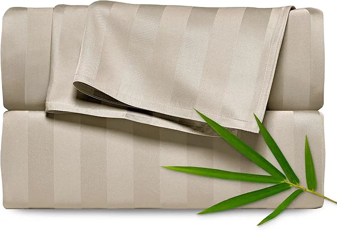 Expertly Made Pure Bamboo Queen Sheets Organic Viscose Derived from Bamboo Bed Sheet Set Luxuriously Soft amp Cooling Double Stitching 2 Year Quality Promise Queen Jacquard Sand Sustainable