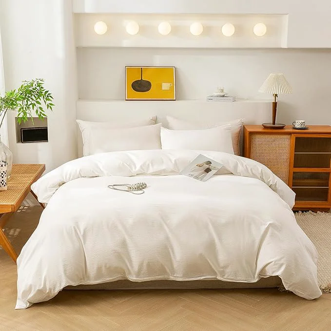 Dependable ECOCOTT Washed Cotton Duvet Cover Oversized King Size – Soft amp Breathable Linen Feel Bedding Set 3 Pieces White Comforter Cover with Zipper Closure for All Seasons Smart